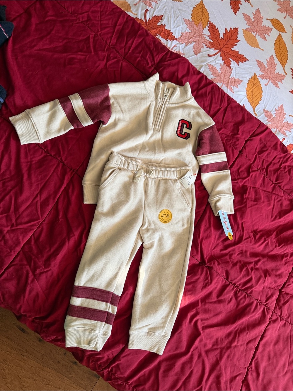Cat & Jack Cream and Burgundy Kids Matching Sweat Set